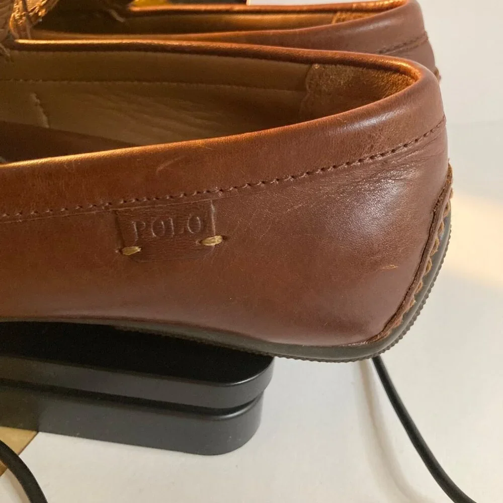 Mens Polo Ralph Lauren‎ Leather Reynold Penny Loafer Driving Shoe Brown 7.5D